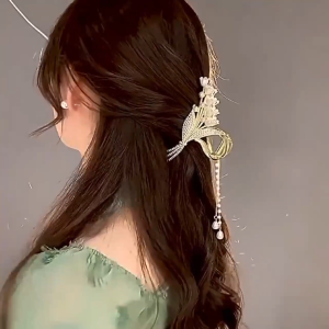 GROSIR KOSMETIK Jedai Jepit Rambut Korea Kupu Kupu Bunga Jumbo Mutiara Rumbai Bahan Besi Claw Hairclip Jepitan Jeday Wanita Warna Gold Premium Import Hiasan Rambut