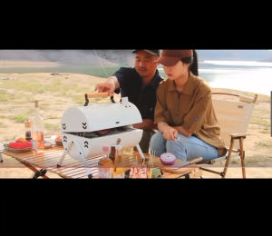 Barbecue Grill with Stand Portable Grills Stainless Steel Multifunctional Barbecue Grill Double-sided BBQ Grills Black