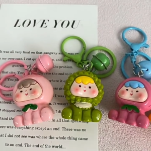 พวงกุญแจกระดิ่งลูกหมีผลไม้สามมิติสาวหัวใจนักเรียนเครื่องประดับจี้ของขวัญแฟนเครื่องประดับคู่