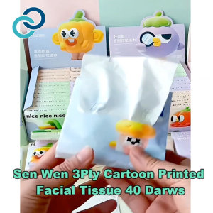 Sen Wen 3-Ply Hypoallergenic Cartoon Printed Facial Tissue 40 Sheets Box Pack - Safe & Hygienic Virgin Wood Pulp