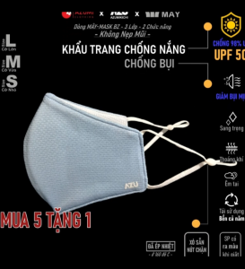 Khẩu trang vải chống nắng 3 lớp chống Tia UV chống Bụi Mịn màu Xanh Biển Azumikichi có thể giặt BZ3