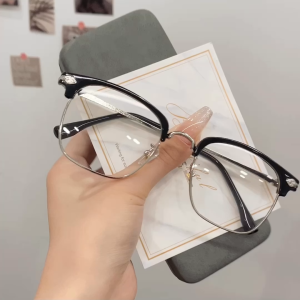 Fashionable Metal Square Graded Glasses for Farsighted Black Semi-rimless Frame Suitable for Elderly Men and Women