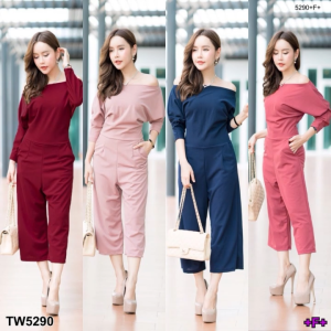 TW5290  จั้มสูทปาดไห่ล Shoulder cut jumpsuit