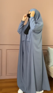 Gamis Abaya Model Khimar Overhead dengan Soft Pad Antem Jawda Bahan Rosecrepe By Khadijah Kerudung