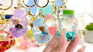 Glittering Bottle Cute Cartoon Floating Oil Key Chain Student School Bag Key Ring Small Accessories