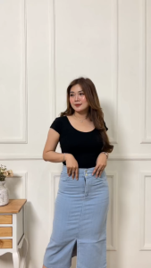 Rok Jeans Highwaist Panjang 7/9 Wanita Basic Skirt Korean Style Terbaru Kayla Kiddoz