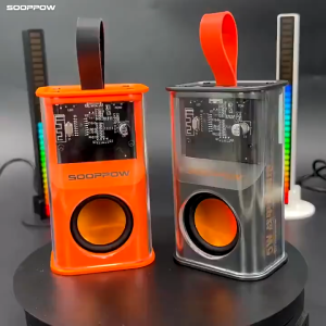 【New】Mini Transparent War Armour Speaker Stereo Sound Wireless Party Speaker Portable Wireless Stereo Speaker With Ambient Light K08 Rhythm Breathing Light 360° Stereo Surround Pembesar Suara Bluetooth 蓝牙音箱