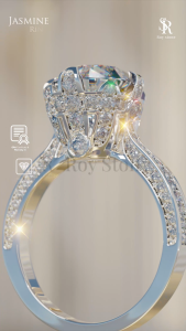 RoyStone - Cincin Wanita Moissanite Sertifikat GRA Original Lapis Emas - Jasmine Ring