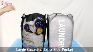 Collapsible Mesh Pop Up Laundry Hamper with Sturdy Handles and Side Pocket Clothes Toy Quilt Storage Organizer Laundry Bag Portable Foldable Clothes Baskets Nylon Storage Bag for Dorm Laundry Room Bedroom RV & Travel Storage