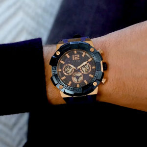 [Promo] Jam Tangan Pria Guess GW0264G4 Navigator Rose Gold Tone Case Blue Silicone Original Garansi 2 Tahun [✔COD][100% Authentic]