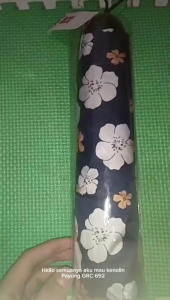 Payung Lipat 3 Motif Bunga Putih Mekar 692 Lapis Hitam Anti UV Seni Indah Cantik