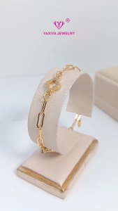 Yaxiya Gelang Rantai Paper Klip Permata Perhiasan Lapis Emas 18K X4-1010