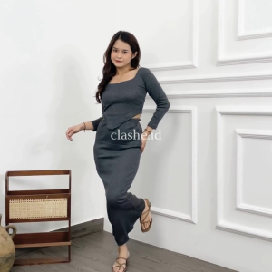 Alena Setelan Rib Atasan dan Rok OOTD by Clashe