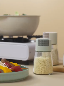 Botol Tempat Bumbu Garam / Tempat Penyimpanan Kaca Wadah Bumbu Model Tekan Otomatis