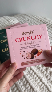 Beryls Crunchy Delights 60g Chocolate Box - Gianduja Strawberry White Biscuit Balls Halal Coklat