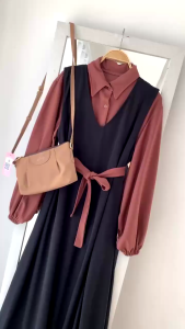 KIM OVERALL SET Dapat 3 Item: Kemeja Inner+Dress Overall+Tali Pinggang