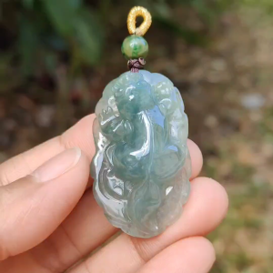 Green Natural Type A Jadeite Jade crafted with Pixiu as Pendant certificate weighs 12.84 grams measurement 40 * 23.8 * 10 mm (pendant251)