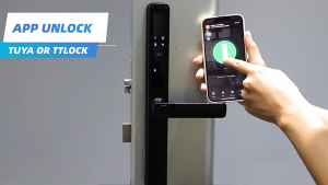 Waterproof Outdoor Fingerprint TUYA WIFI APP RFID Card Code Keyless Smart Electronic Door Lock Aluminum / Glass Sliding