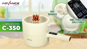 Advance C-350 - Panci Listrik Serbaguna Anti Lengket 18 Liter Merebus Mengukus Memasak | Panci Listrik Multifungsi Advance C-350 Alat Serbaguna Pan Electric Cooker Serbaguna (Kukus Rebus Tumis Panggang Dan Goreng) Panci Elektrik