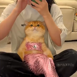 เสื้อผ้าสัตว์เลี้ยง ชุดแปลงร่างนางเงือกแมว ชุดแมว หางปลา ชุดว่ายน้ําตลก