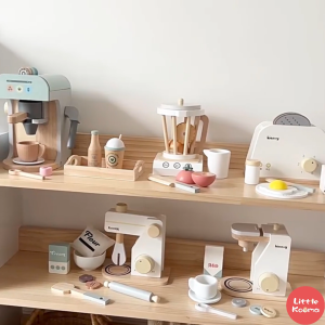 Kids Boys Girls Pretend Play Mini Wooden Household Appliances - Coffee Machine Blender 3 Years +