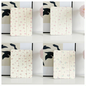 เคสไอแพด Air6 11 Air4 Air5 10.9 Air7 Gen11 ซิลิก้าเจล พร้อมถาดใส่ปากกา โบว์ริบบิ้น ดอกย่อย แมว เคส iPad gen9 gen8 10.2 pro11 2024 MINI7