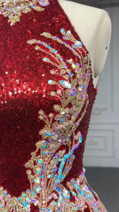 HALTER DRESS RED/ MAROON WOMAN SEQUEENS LONG DRESS WOMAN BACKLESS EVENING DRESS FOR WOMAN