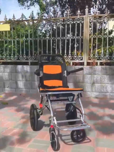 Aluminum alloy wheelchair lightweight foldable adult travel portable simple elderly hand push scooter with pull rod wheelchair can board the plane load-bearing 180KG (send storage bag)