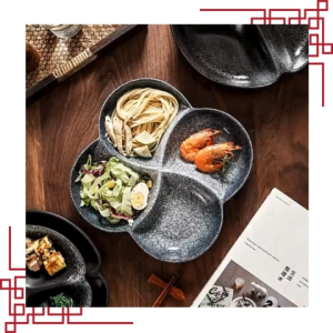 J Ceramics Japanese Style 3-Grid Dinner Plate Ceramic Dining Tableware Multiple Compartment Plate