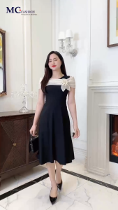 Từ 40-47kg Váy đầm thiết kế MCfashion dáng xòe trễ vai màu đen yêu kiều chất gân hàn Tv 818