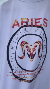 ODA Aries March 21 - April 19 Zodiac Sign T-Shirt - Cotton with Durable Rubberized Print for Men and Women Crewneck Round Neck Menswear Top Fashion Love Polyester Sleeve Streetwear Tropical Short Sleeve Casual Human