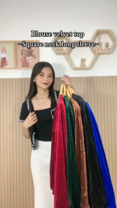 Ninabobo SL033 Korean Blouse Velvet Top Square Neck Long Sleeve Bluse Lengan Panjang Puff Atasan Baju Wanita