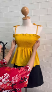 สายเดี่ยวผูกไหล่ เสื้อสายเดี่ยว มีไซค์ปกติและไซค์สาวอวบ เสื้อสายเดี่ยวสายสม็อค แต่งขอบบัว เชื้อกปรับได้ สีสดใส่ ทรงสวย