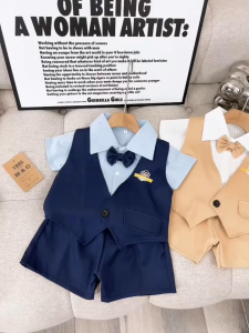 Bộ vest công tử bé Trai  Gilê cộc tay 4 chi tiết cho bé trai chất liệu chéo hàn may vest sang trọngcực kì đẹp cho bé