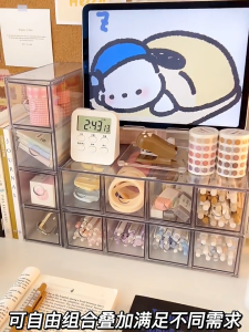 Pencil Storage Box Stationary Pensil Organizer Desk Office Table Organiser Multi Layer 书桌收纳置物架学生办公室桌面多层抽屉式胶带手账收纳格透明笔筒