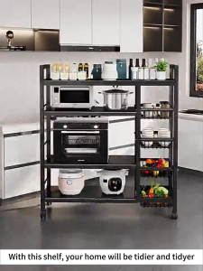 Kitchen Rack Organizers Kitchen Cabinet Storage Mobile Storage Rack Kitchen Storage Rack Kitchen Trolley Cart with Basket Microwave Oven Stand Rack 4 Layer Kitchen Shelf