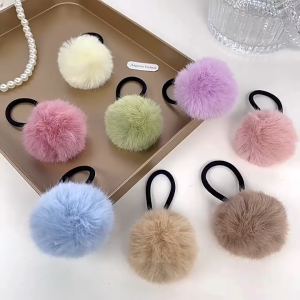 Bayar Di Tempat - Ikat Rambut Bulu Elastis / Kunciran dengan Bola Bulu untuk Gaya Aesthetic
