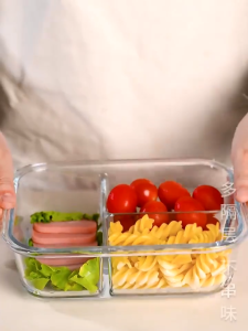 Glass Lunch Box Leak Proof Microwave Safe Lunch Bento Box With Lid 3 Dividers Food Keeper Crisper