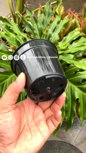 POT BUNGA TANAMAN PLASTIK HITAM 17 POLOS + TATAKAN BAWAH