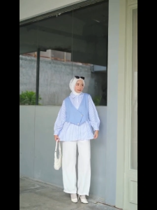 INARA Blouse Salur Vest Wanita Terbaru Kekinian Bahan Katun Mix Shakila