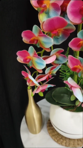 1 Paket Rangkaian 3 Cabang Bunga Anggrek Latex dan Pot Bulat RB6056 - Bunga Artificial - Tinggi Total +55cm - Dekorasi Rumah/Cafe/Hotel/Restoran/Kantor (Plastik)