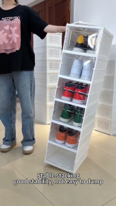 🌈 Installation free Foldable Shoe Boxes Shoe Rack Collapsible Shoes Storage Box Stackable Shoe Container with Lids and Wheels