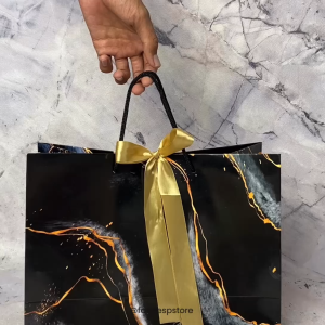 Paper Bag Motif ALN Hitam Pita 325x25x14 Tas Kado Premium Souvenir Wedding Ultah Keren Simple