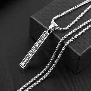 Kalung Liontin Tulisan Sutra Tibetan Rectangle Gaya Vintage Etnic Untuk Pria Wanita