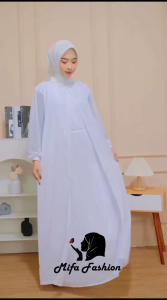 Gamis Ceruty Babydool Elegan Motif Geometris Warna Putih/Hitam untuk Busui dan Menyusui