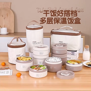 304 Stainless Steel student Lunch Box Round Insulated Food Storage Box Sealed Thermos Food Container Lunch Baglunch box