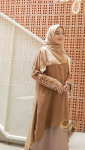 Jabayaska - Zea Tunik dengan Zipper dan Kancing Setelan Muslim Bahan Crinkle Airflow Nyaman Adem