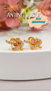 Cute Jewelry Anting Dewasa Tusuk Love Permata Perhiasan Lapis Emas AT 016