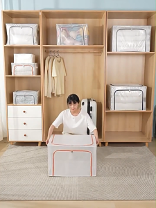 Bingkai teel kotak penyimpanan telus pakaian dilipat selimut selimut selimut selimut almari pakaian penganjur 收纳箱