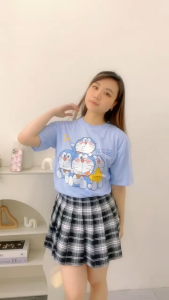 CAROTYLES S Kaos Couple Keluarga Motif Doramon Wanita Lengan Pendek Katun